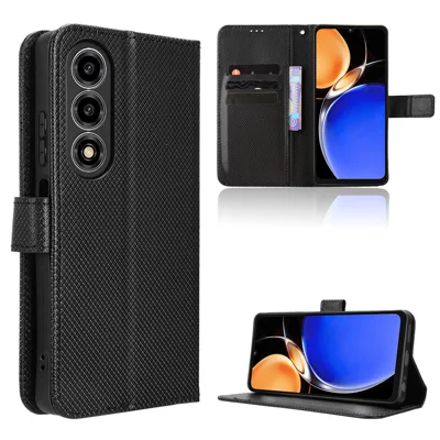 For ZTE nubia A77 5G Læder Wallet Case med Snor Diamantstruktur Telefondekkel - Sort