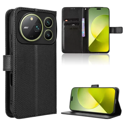  For Honor Magic9 Pro Max 5G Leather Wallet Case with Strap Diamond Texture Phone Cover - Black