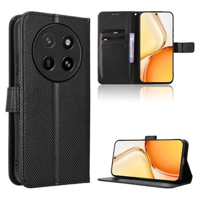  For Honor X80 Pro Max 5G / Honor X9e Pro 5G Leather Wallet Case with Strap Diamond Texture Phone Cover - Black