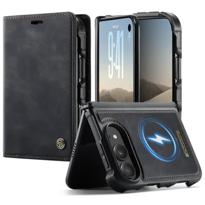 CASEME for iPhone Duo Magnetic Case C49 RFID Blocking Detachable Wallet Leather Phone Cover - Black
