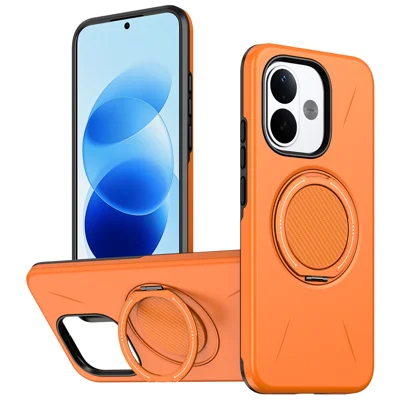  For Xiaomi Redmi Note 17 4G (Global) / Xiaomi Redmi Note 17 (India/China) 5G / Xiaomi Redmi Note 17 5G (Global) Magnetic Case Rotating Kickstand TPU + PC Phone Cover - Orange
