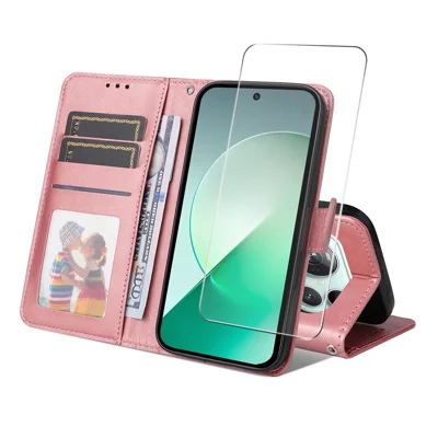  HAT PRINCE for Honor Magic9 5G Wallet Case ENKAY  Leather Phone Stand Cover with 0.18mm Screen Protector, Ultrasonic Fingerprint Unlock - Pink