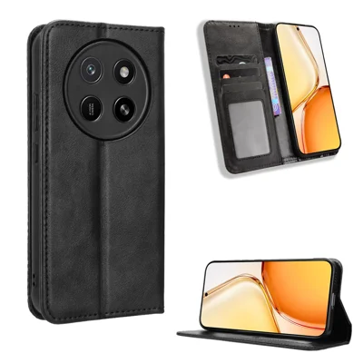  For Honor X80 Pro Max 5G / Honor X9e Pro 5G Leather Case Wallet Stand Retro Texture Phone Cover - Black