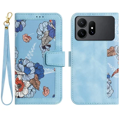 For Samsung Galaxy S27 Pro Case PU Leather Floral Phone Cover with Card Slots and Wrist Strap - Baby Blue