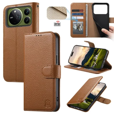 For Honor Magic9 Pro Max 5G Case RFID Blocking Wallet Split Leather Phone Cover - Brown