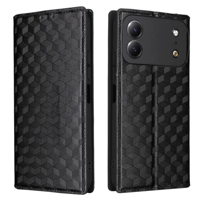 Für TECNO Spark 50C 4G Tasche Hülle Rhombus Geprägt PU Leder Handyhülle - Schwarz