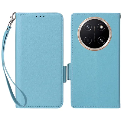 For Honor X9e Pro 5G / X80 Pro Max 5G Case Litchi Texture Wallet Leather Phone Cover with Wrist Strap - Baby Blue