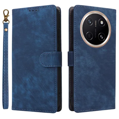 For Honor X9e Pro 5G / X80 Pro Max 5G Wallet Case RFID Blocking PU Leather Phone Cover Stand with Strap - Blue