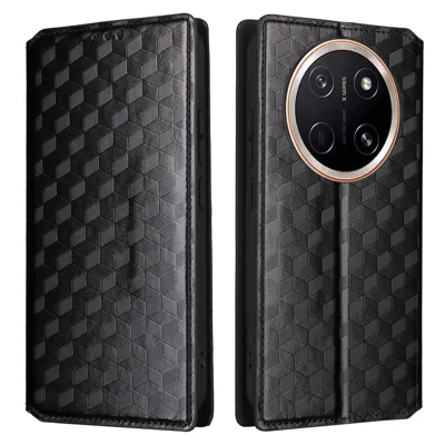 For Honor X9e Pro 5G / X80 Pro Max 5G Case Wallet Rhombus Imprinted PU Leather Phone Cover - Black