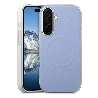 Magnetic Case for Samsung Galaxy A18 4G / A18 5G / A17 4G / A17 5G Silver Edge Fiber Texture Leather + PC + TPU Phone Cover - Light Purple