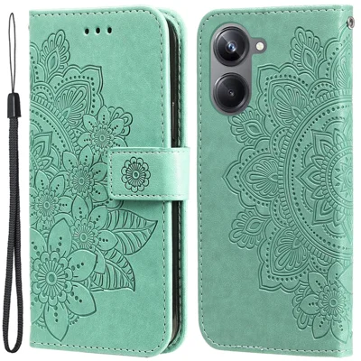 Funda para Realme 10 4G con diseño floral, billetera de cuero PU con soporte para teléfono - Verde