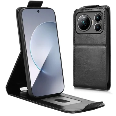 For Honor Magic9 5G Stand Case Magnetic Clasp Vertical Flip Leather Phone Cover with Card Holder - Black