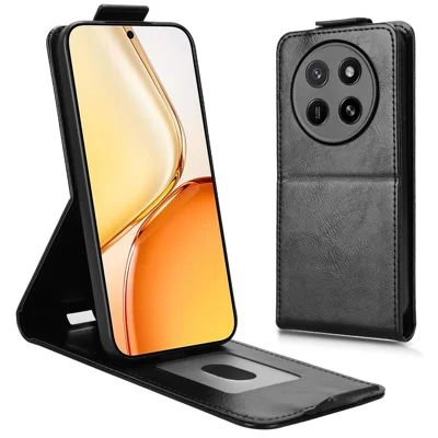 For Honor X80 Pro Max 5G Stand Case Magnetic Clasp Vertical Flip Leather Phone Cover with Card Holder - Black
