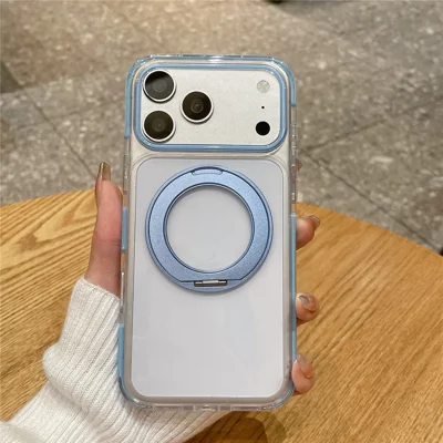For iPhone 18 Pro  /  17 Pro Magnetic Case Dual Color Rotating Kickstand Drop Protection PC + TPU Phone Cover - Baby Blue