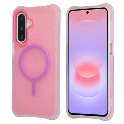 Magnetic Case For Samsung Galaxy A26 5G  /  A18 5G  /  A18 4G  /  A17 5G  /  A17 4G  /  A16 5G  /  A16 4G Wave Air-Cushion Corners Anti-Drop TPU + PC Matte Translucent Back Phone Cover - Transparent Pink