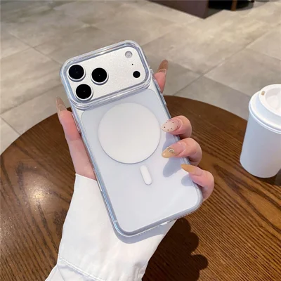 For iPhone 18 Pro Max Circular Magnetic Case Electroplated PC + TPU Phone Cover - White