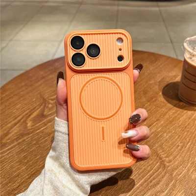 For iPhone 18 Pro Max Magnetic Case Skin Touch Matte Vertical Stripe PC + TPU Shockproof Phone Cover - Orange