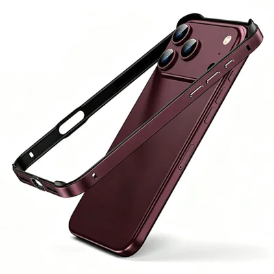 For iPhone 18 Pro Max  /  17 Pro Max Phone Case Aluminum Alloy Frame Silicone Raised Corner Bumpers Open Back Cooling Shockproof Cover - Black  /  Wine Red
