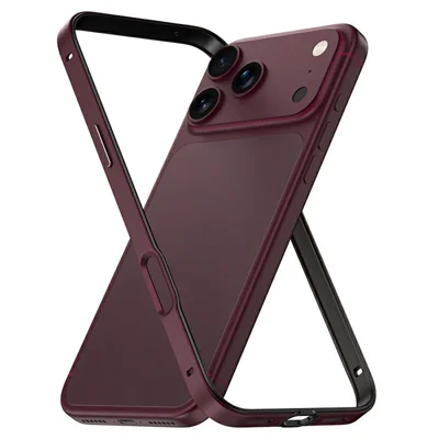 For iPhone 18 Pro Max  /  17 Pro Max Phone Case Aluminum Alloy Frame Silicone Flat Corner Bumpers Open Back Shockproof Cooling Cover - Wine Red
