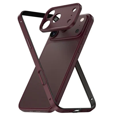 For iPhone 18 Pro Max  /  17 Pro Max Silicone Flat Corner Bumper Case Aluminum Alloy Frame Shockproof Cooling Phone Cover with Separate Metal Lens Guard - Wine Red
