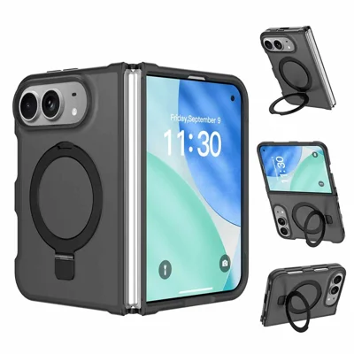 Funda magnética con soporte para iPhone Duo, carcasa protectora antichoque de PC + TPU con acabado mate - Negro