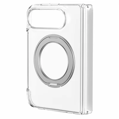 ZGA para iPhone Funda Doble con Soporte Giratorio Magnético PC + TPU Tapa Antideslizante Mate - Blanco