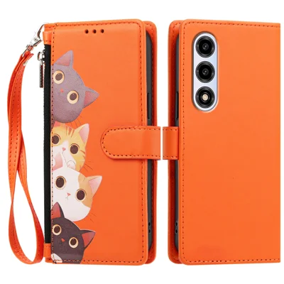 Til ZTE nubia A77 5G Task, Sødt Kattemønster, PU Læder Flip Wallet Håndtagsbeskytter - Orange