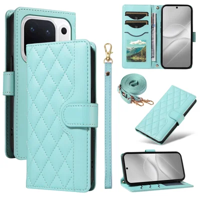  Voor Oppo Find X10 Pro Max 5G Portefeuillehoes Ruitmotief Leren Telefoonhoes met Strap - Groen