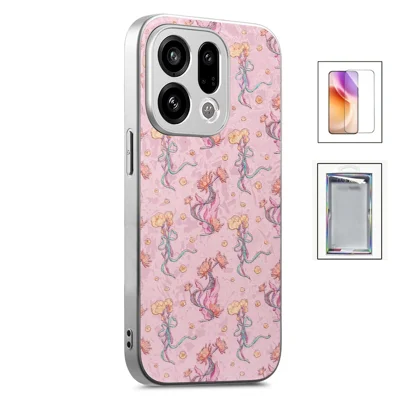 For Oppo Find X9 5G Magnetic Case with Tempered Glass Screen Protector Floral Pattern Printed Phone Cover - Pink