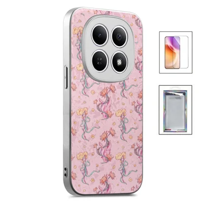 Pour Xiaomi Redmi Note 15 5G (Global) / Poco M8 5G Étui Magnétique avec Protecteur d'Écran en Verre Trempé Motif Floral Imprimé - Rose