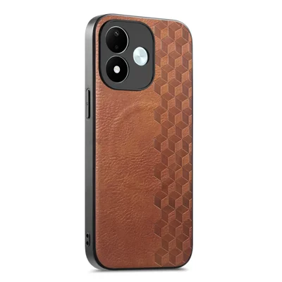 For Xiaomi Redmi Note 17 Pro 5G Magnetic Phone Case with Grid Pattern Protective PU Leather + PC Cover - Brown