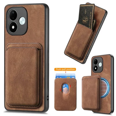 For Xiaomi Redmi Note 17 Pro 5G Magnetic Case Retro Leather + TPU Phone Cover with Detachable Card Slot - Brown
