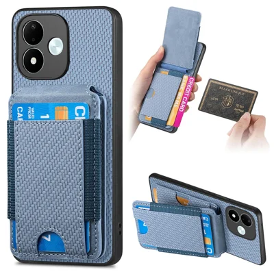 For Xiaomi Redmi Note 17 Pro 5G Phone Case Fiber Texture Flip Card Holder Kickstand Leather Back Cover - Blue