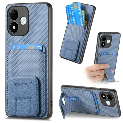 For Xiaomi Redmi Note 17 Pro 5G Case Card Holder Carbon Fiber Texture Leather Coated TPU Phone Cover - Blue