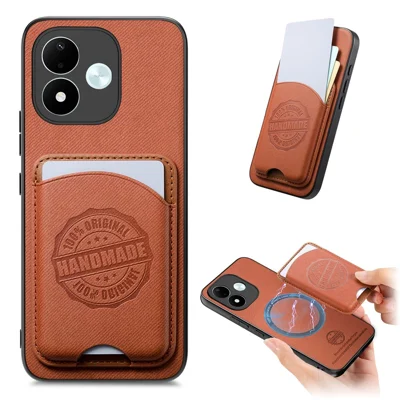 For Xiaomi Redmi Note 17 Pro 5G Case Twill Texture Leather PC TPU Phone Cover with Detachable Magnetic Card Holder - Brown