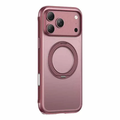 USAMS for iPhone 18 Pro / 17 Pro Case with Magnetic Rotating Kickstand Air Cushion Shockproof Phone Cover - Wine Red