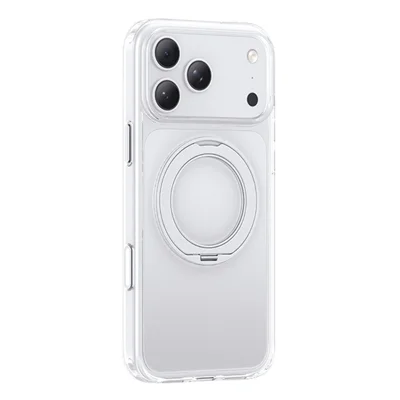 USAMS for iPhone 18 Pro / 17 Pro Case with Rotating Magnetic Kickstand Airbag Drop Protection Clear Phone Cover - Transparent