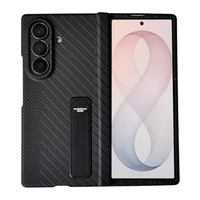For Samsung Galaxy Z Fold7 5G Case with Tempered Glass Screen Protector Kickstand Hinge Protection Phone Cover - Black