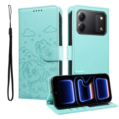 Für TECNO Spark 50C 4G Hülle RFID-Schutz Geprägtes Hundemuster PU-Leder-Handyhülle mit Handschlaufe - Grün