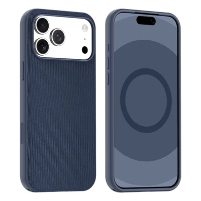 For iPhone 18 Pro Max / 17 Pro Max Magnetic Case with IC Pop-Up Function Woven Fabric Texture Phone Cover - Sapphire