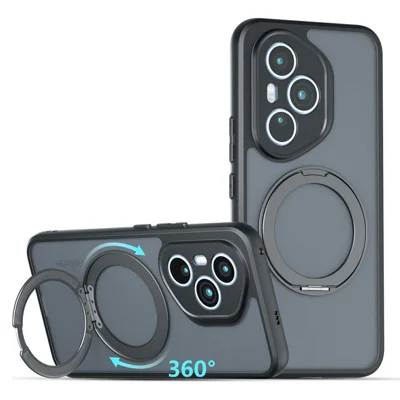 For Honor 400 Pro 5G (Global) Magnetisk Cover med Matt Overflade, Håndligning, 360° Rotationsstøtte, Stødfast TPU + PC Telefonbeskytter – Gennemsigtig Sort