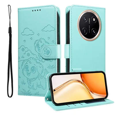 For Honor X9e Pro 5G / Honor X80 Pro Max 5G Case RFID Blocking Imprinted Dog Pattern PU Leather Phone Cover with Wrist Strap - Green