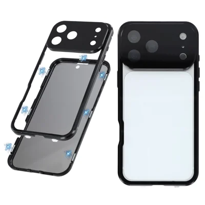 For iPhone 18 Pro Max Case Anti-Spy Double-Sided Tempered Glass + Magnetic Metal Frame Phone Cover - Black