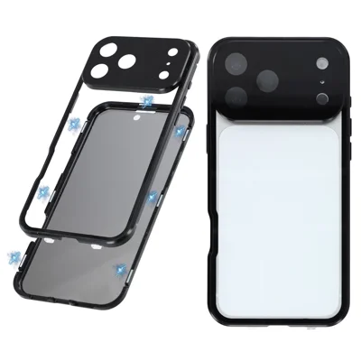 For iPhone 18 Pro Case Anti-Spy Double-Sided Tempered Glass + Magnetic Metal Frame Phone Cover - Black