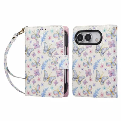 Funda para iPhone Duo con Bloqueo RFID, Funda de Cuero con Flor de Mariposa