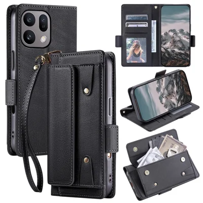 For Oppo Find X10 E 5G Læderetui Retro Wallet Flip Standsmsdækning med Hårvrist - Sort