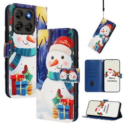 Geldbörse-Case für Motorola Moto G77 5G / Motorola Moto G67 5G / Motorola Moto G Max 5G / Motorola Moto G87 5G mit Weihnachtsmuster-Druck, Ledertelefonhülle mit Umhängeband - Geschenkbox Schneemann