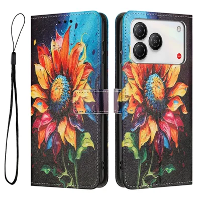 Étui portefeuille pour ZTE nubia A57 Pro 4G / ZTE Nubia A57 4G, housse imprimée en cuir PU avec dragonne - Tournesol