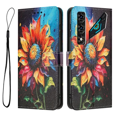 Voor ZTE nubia Neo 5 5G portefeuillehoesje Patroonafdruk PU Leather telefoonhoesje met koord - Zonnebloem