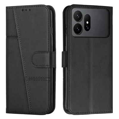 Чехол из кожи для Samsung Galaxy S27 Ultra с подставкой, кошельком и ремешком - черный